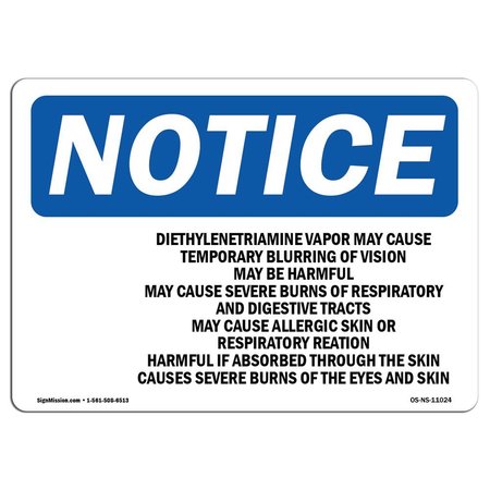 SIGNMISSION OSHA Notice Sign, 3.5" H, 5" W, Diethylenetriamine Vapor May Sign With Symbol, Landscape, 10PK OS-NS-D-35-L-11024-10PK